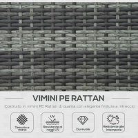 Outsunny Lettino Prendisole a 2 Posti, Sdraio in Acciaio e Rattan, Schienale Regolabile, 196 x 120 x 28cm Grigio(m-4)