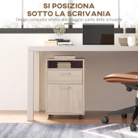 HOMCOM Cassettiera da Ufficio Portadocumenti con Ripiano Aperto e 2 Cassetti, in Legno e Metallo, 40x35x60 cm, Rovere(m-5)