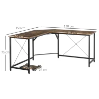 HOMCOM Escritorio de Esquina Mesa de Ordenador PC en Forma de L con Soporte para CPU Estilo Industrial Retro para Oficina Estudio 150x150x75 cm Marrón Rústico(m-3)