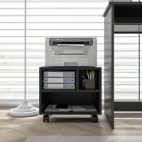HOMCOM Mobile Porta Stampante a 2 Livelli con 3 Scomparti e Ruote per Ufficio e Studio, 40x30x36cm, Nero(m-9)