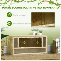PawHut Terrario per Rettili in Legno con Porte in Vetro Scorrevoli e Pannelli in Rete, 40x80x40 cm(m-6)