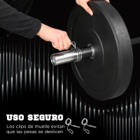 SPORTNOW Barra de Pesas de Acero 180 cm Ø50 mm con 2 Presillas Carga 200 kg para los Discos de Ø5 cm Entrenamiento en Casa Negro(m-6)