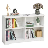 HOMCOM Estantería de Madera Librería Biblioteca de 4 Compartimentos con Baldas Ajustables para Libros Archivos 118,2x29,5x76,5 cm Blanco(m-10)
