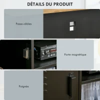 HOMCOM Meuble TV Banc TV pour téléviseurs de 55'' avec 2 Placards Pieds Réglables Cadre métalique noir Plateau en Bois Naturel 150 x 40 x 50 cm(m-7)