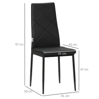 HOMCOM Set de 4 Sillas de Comedor Tapizadas de Piel Sintética con Respaldo Alto y Patas de Metal 41x50x97 cm Negro(m-3)