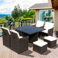 Outsunny Polyrattan Sitzgruppe Essgruppe 9 tlg. mit Kissen Gartenmöbel Alu Braun(m-2)