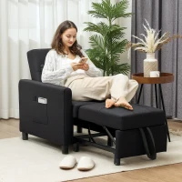 HOMCOM Linen-Look Single Chair Bed - Black(m-2)