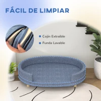 PawHut Sofá para Mascotas con Cojín Extraíble Funda Lavable y Patas de Madera Carga 30 kg para Interior 100x70x25 cm Azul(m-5)