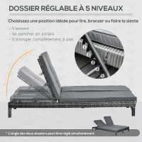 Outsunny Bain de soleil transat 2 places - grand confort - dossier inclinable multi-positions - matelas fournis - résine tressée gris(m-5)