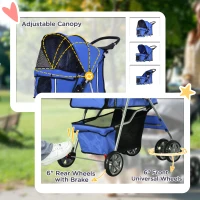 PawHut Pet Stroller for Small Miniature Dogs Cats Foldable Travel Carriage with Wheels Zipper Entry Cup Holder Storage Basket Blue(m-6)