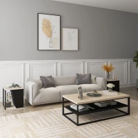 HOMCOM Lot de 2 tables d'appoint bout de canapé avec rangement structure en acier 40 x 40 x 45 cm noir et naturel(m-7)