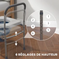 HOMCOM Siège de toilette percé multifonctionnel 4 en 1 avec hauteur réglable siège rembourré avec poignée gris(m-5)