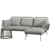 Outsunny Set da Giardino in Rattan PE Stile Boho, Divano 2 Posti con Chaise Longue e Tavolino, Grigio Chiaro(m-10)