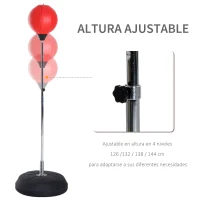 HOMCOM Saco de Boxeo de Pie con Altura Ajustable en 4 Niveles 126-144 cm Base Rellenable y Guantes de Boxeo Rojo y Negro(m-4)