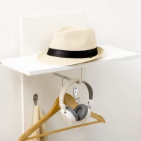 HOMCOM Perchero de Pared con 4 Ganchos y Estante con Barra de Aluminio para Entrada Pasillo 50x23,5x160 cm Blanco(m-7)