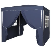 Outsunny Faltpavillon, Gartenpavillon, höhenverstellbar, 2 große Fenster, Tragetasche, Metallgestell, 3x3m, Blau(m-1)
