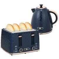 HOMCOM Kettle and Toaster Set, 1.7L 3000W Fast Boil Jug Kettle with Auto Shut Off, 4 Slice Toaster with 7 Level Browning Controls & Crumb Tray, UK Otter Thermostat, Blue(m-1)