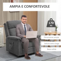 HOMCOM Poltrona Relax Alzapersona Reclinabile con Poggiapiedi, Rivestimento in Tessuto Grigio(m-7)