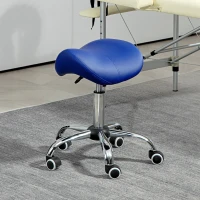 HOMCOM Saddle Stool, Height Adjustable Salon Chair for Massage Spa, Faux Leather, Dark Blue(m-9)