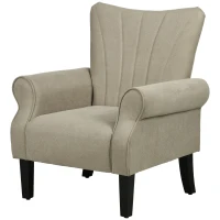 HOMCOM Upholstered Accent Chair with Rolled Arms and Wood Legs, Armchair for Living Room Bedroom, Beige(m-11)