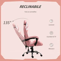 Vinsetto Sedia da Gaming Ergonomica con Poggiatesta, Altezza Regolabile e Reclinabile, Poltrona Girevole con Ruote, 63x67x119-127cm, Rosa(m-5)