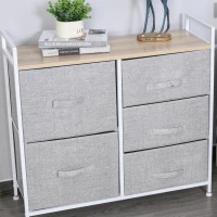 HOMCOM Schubladenschrank, Aufbewahrungsschrank, Stoffkommode mit 5 Stoffschubladen, Stoff+ Holz +Metallrahmen, Grau, 83 x 29 x 77 cm(m-8)