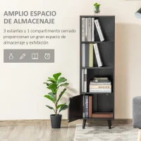HOMCOM Estantería para Libros con 3 Estantes Abiertos y Cajón Librería Moderno para Almacenamiento Juguetes 40x30x129,5cm Negro(m-4)