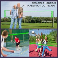 SPORTNOW Ensemble set complet de badminton, pickleball et volleyball, 3 en 1, jeux sport extérieur avec filet hauteur réglable(m-5)