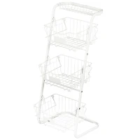HOMCOM Cesta de Frutas y Verduras de 3 Niveles Organizador de Cestas Apilables y Extraíbles 42,5x36,5x91 cm Blanco(m-10)