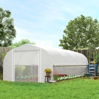 Outsunny 19.5 x 9.8ft Tunnel Greenhouse, with Accessories - White(m-10)
