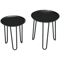 HOMCOM 2er-Set Beistelltische im Skandi-Design, Couchtische, Haarnadelbeine, Schwarz(m-10)