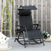 Outsunny Silla Mecedora de Jardín Plegable Tumbona Reclinable con Techo Protección Solar Reposacabezas Extraíble y Reposapiés Estructura de Acero 120x67x102 cm Negro(m-2)