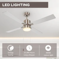 HOMCOM Ceiling Fan with LED Light, Flush Mount Ceiling Fan Lights with Reversible Blades, Pull-chain, Silver and Natural Tone(m-5)