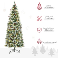 HOMCOM Künstlicher Weihnachtsbaum 180 cm Tannenbaum künstlich mit LED Beleuchtung, Schnee, 618 Spitzen Christbaum Weihnachtsdeko inkl. Stahlständer für drinnen(m-4)
