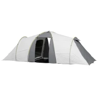 Outsunny Four-Man Tunnel Tent, with Two Bedrooms and Living Room - Grey/Yellow(m-11)
