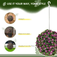 HOMCOM Set of 2 Decorative Artificial Plants, UV-protected Artificial Plant Topiary Rose Balls, Fake Plants for Home Indoor outdoor Decor, 28cm, Purple(m-6)