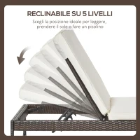 Outsunny 3pz Componibile 2 Lettino Prendisole da Giardino (60 x 195 x 86cm) e 1 Tavolino (121 x 40 x 50cm) Rattan con Materassini, Marrone e Bianco Crema(m-5)