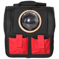 PawHut Zaino Portatile per Gatti di Piccola Taglia Pieghevole con Oblò, Trasportino per Cani o Gatti in Oxford, 38x24x38 cm, Nero e Rosso(m-10)