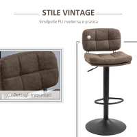 HOMCOM Set 2 Sgabelli Bar Moderni e Girevoli con Schienale e Poggiapiedi, Sgabelli da Cucina con Altezza Regolabile, Rivestimento Pelle PU e Imbottitura, 41.5x45x85-107cm(m-5)