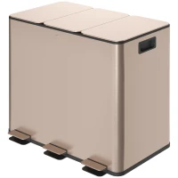 HOMCOM 45L Triple Compartment Stainless Steel Bin, with Deodoriser Holders - Gold Tone(m-11)