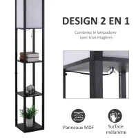 HOMCOM Lampadaire étagère 26L x 26l x 160H cm 3 étagères 4 Niveaux MDF Noir(m-4)