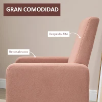 HOMCOM Silla Mecedora Tapizada en Franela Sillón Balancín Relax con Asiento Reposabrazos Acolchados y Pies de Madera de Caucho Ideal Lactancia 72x75x105 cm Rosa(m-5)