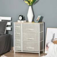 HOMCOM Kommode, Sideboard, 7 faltbare Stoffschubladen, Metallgestell, 63,5 x 30 x 71 cm, Hellgrau(m-2)