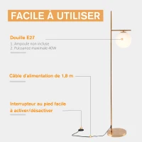 HOMCOM Lampadaire lampe à pied en métal avec abat-jour câble de 180 cm avec interrupteur à pied 30 x 25 x 159 cm or blanc(m-6)