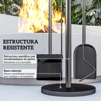Outsunny Juego de Herramientas para Chimenea de 5 Piezas de Metal con Escoba Pala Tenazas Atizador y Soporte Ø25x54 cm Negro(m-5)