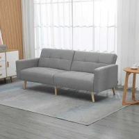HOMCOM Divano Letto Matrimoniale con Tessuto Traspirante Effetto Lino e Schienale Regolabile, 205x88x80 cm, Grigio(m-2)