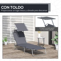Outsunny Tumbona de jardín Plegable con Toldo y Respaldo Reclinable para Jardín Terraza Acampada 187x58x36cm Gris(m-6)
