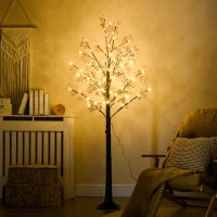 HOMCOM 6ft Artificial Gypsophila Blossom Tree Light with 96 Warm White LED Light, Baby Breath Flowers for Home Party Wedding, Indoor and Outdoor Use(m-2)