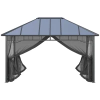 Outsunny Gazebo da Giardino 4x3m con Zanzariere e Tetto in Policarbonato, Grigio(m-4)