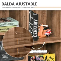 HOMCOM Aparador con Puerta de Metal Mueble Auxiliar con 3 Estantes Abiertos y Armario con Puerta y Balda Ajustable para Salón Cocina 80x35x82 cm Madera Natural(m-6)